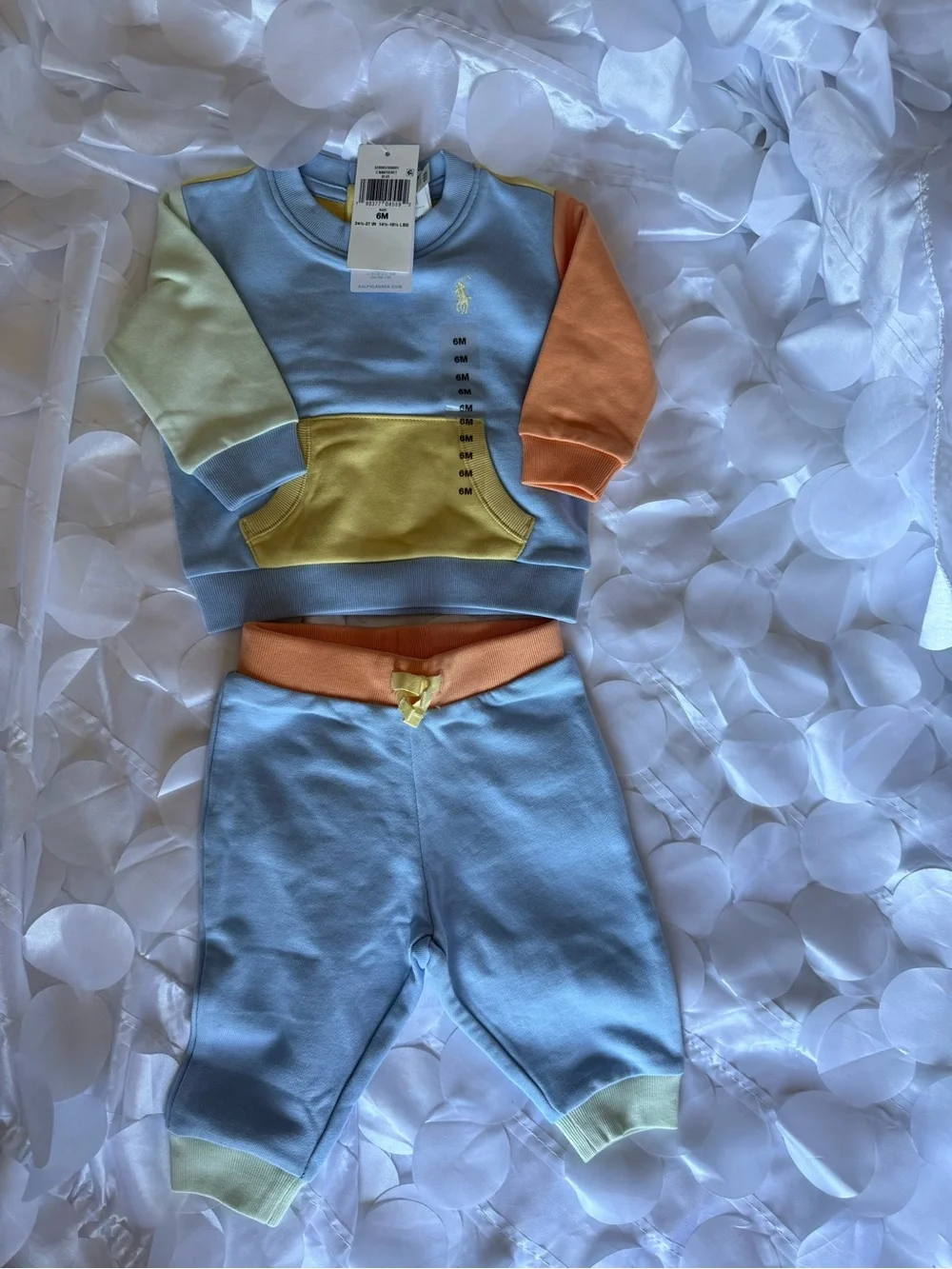 Ralph Lauren Pastel Blue, Yellow & Orange Colorblock Baby Set